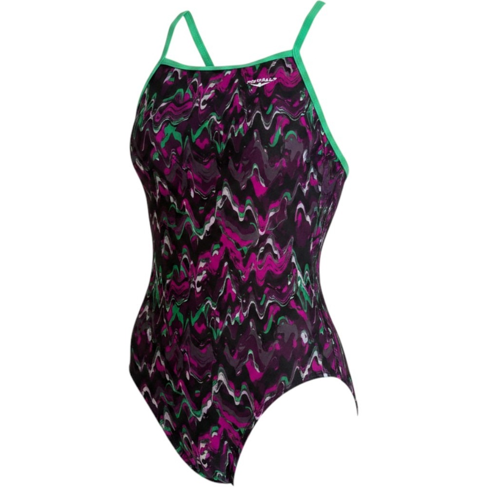 The Finals Funhouse Flutterback Swimsuit Purple Green Abstract One Piece 32/XS